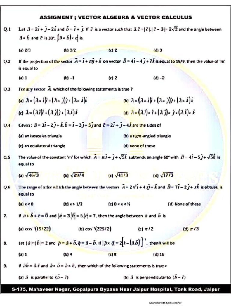 Vector Mcqs | PDF