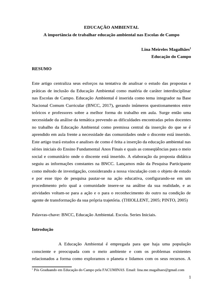 Educação Ambiental nas Escolas de Campo | PDF | Movimento ambientalista ...