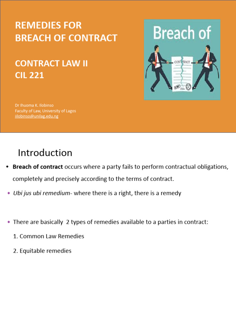 Breach of Contract Remedies Explained | PDF | Damages | Legal Remedy