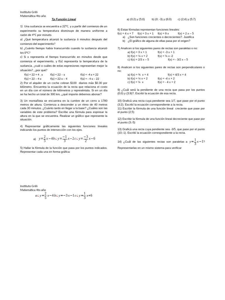 04- Tp Función Lineal | PDF | Línea (geometría) | Pendiente