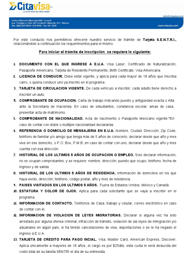 Requisitos para Tramitar Tarjeta SENTRI | PDF | Ciencias sociales | Derecho