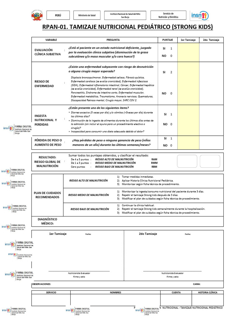 Tamizaje Nutricional Pediátrico Strong Kids | PDF | Diarrea | Nutrición