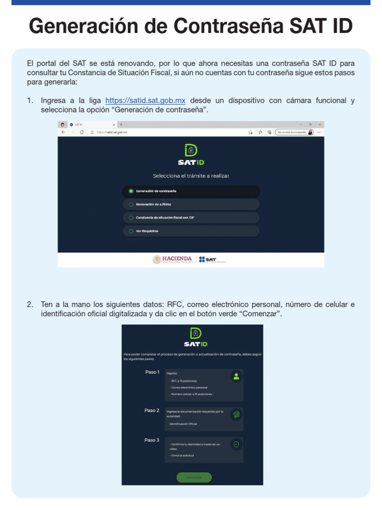 Generación de Contraseña SAT ID | PDF | Botón (Computación) | Contraseña