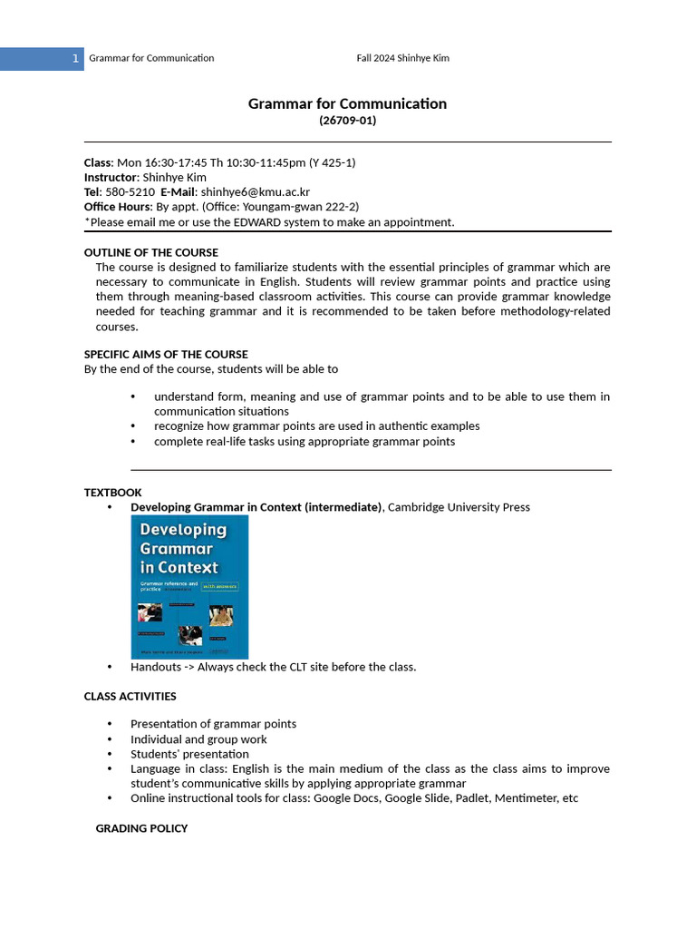 Grammar for Communication Course 2024 | PDF | Linguistics | Learning