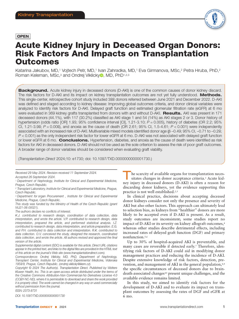 Acute Kidney Injury in Deceased Organ Donors Risk.6 | PDF | Kidney ...