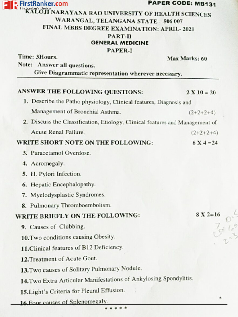 General Medicine Paper 1 | PDF
