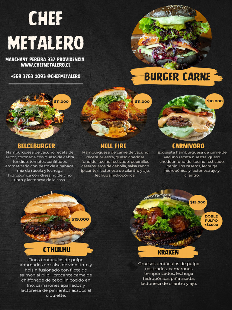 Menú Gourmet de Hamburguesas y Bebidas | PDF | Hamburguesas | Cilantro