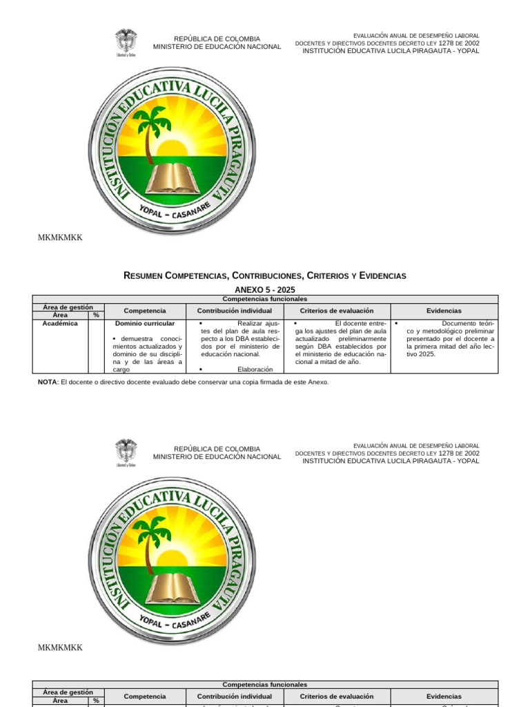 Evaluación Desempeño Docente 2025 | PDF | Maestros | Plan de estudios