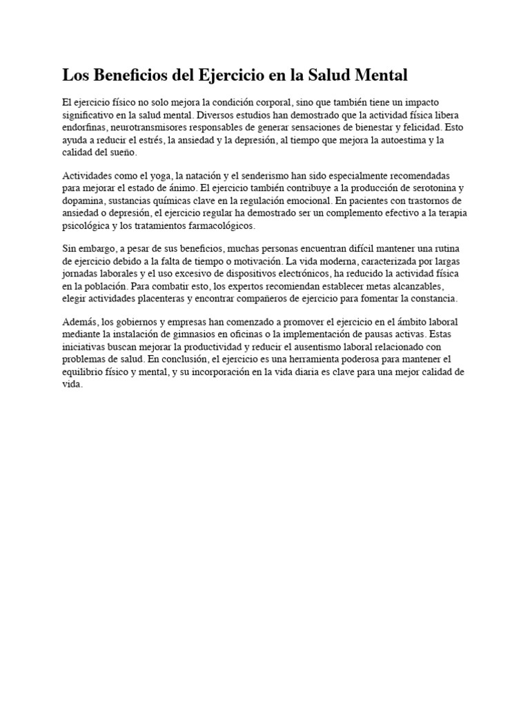 Beneficios Del Ejercicio en La Salud Mental | PDF