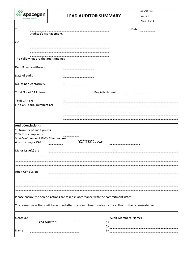 Audit Findings and CAR Summary Report | PDF