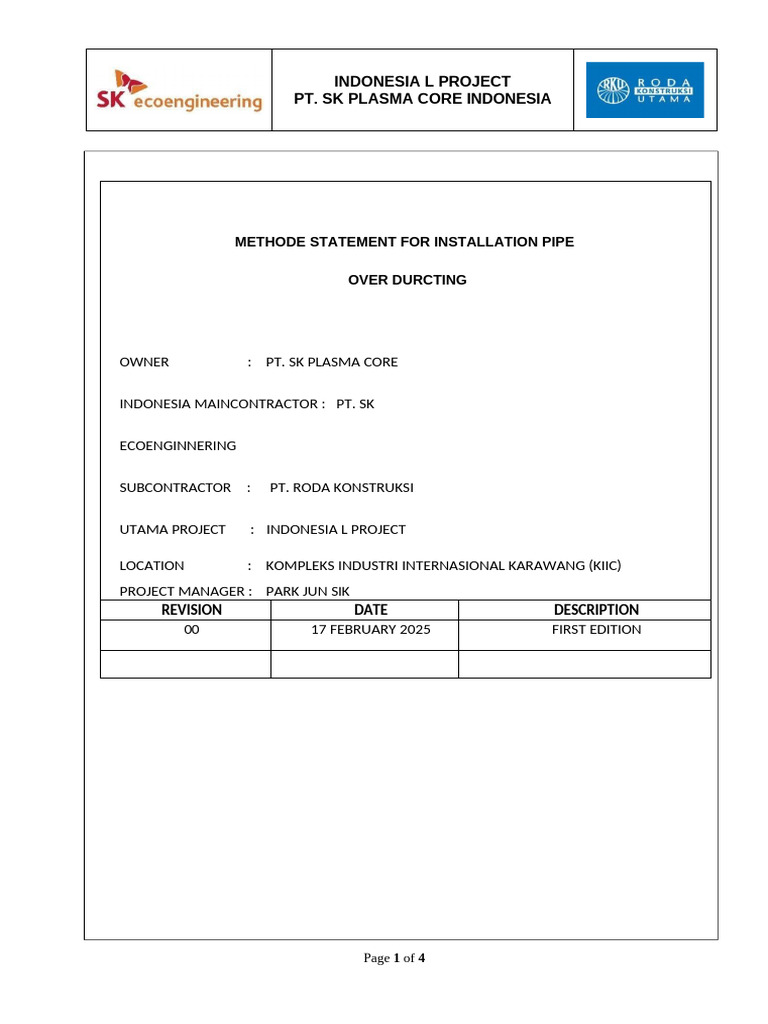 Method Statement for Pipe Installation | PDF | Pipe (Fluid Conveyance ...
