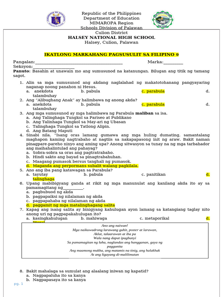 Grade 9 | PDF