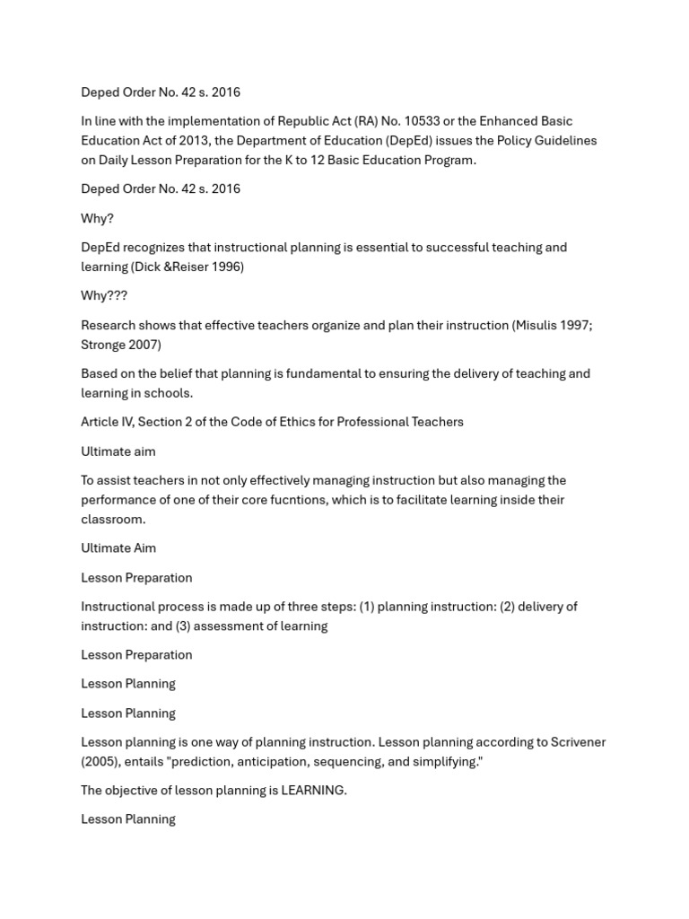 Deped Order No | PDF | Lesson Plan | Teachers