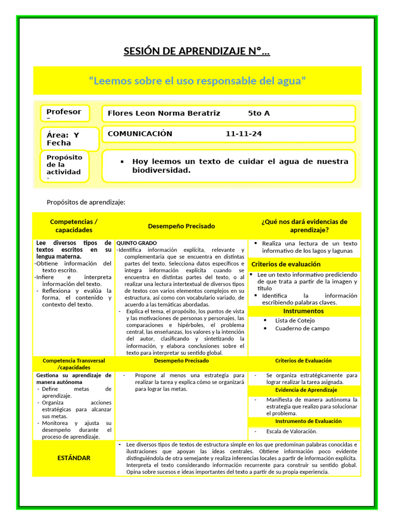 Sesion Uso Responsable Del Agua | PDF | Aprendizaje | Agua