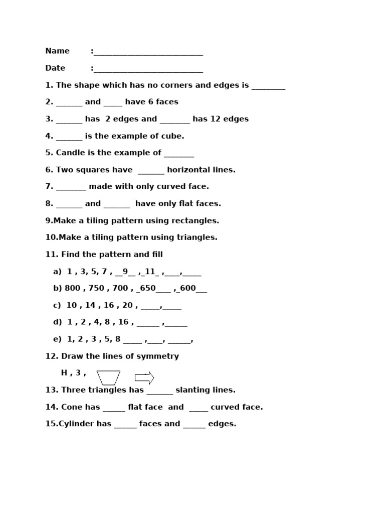 Geometry and Patterns Worksheet | PDF