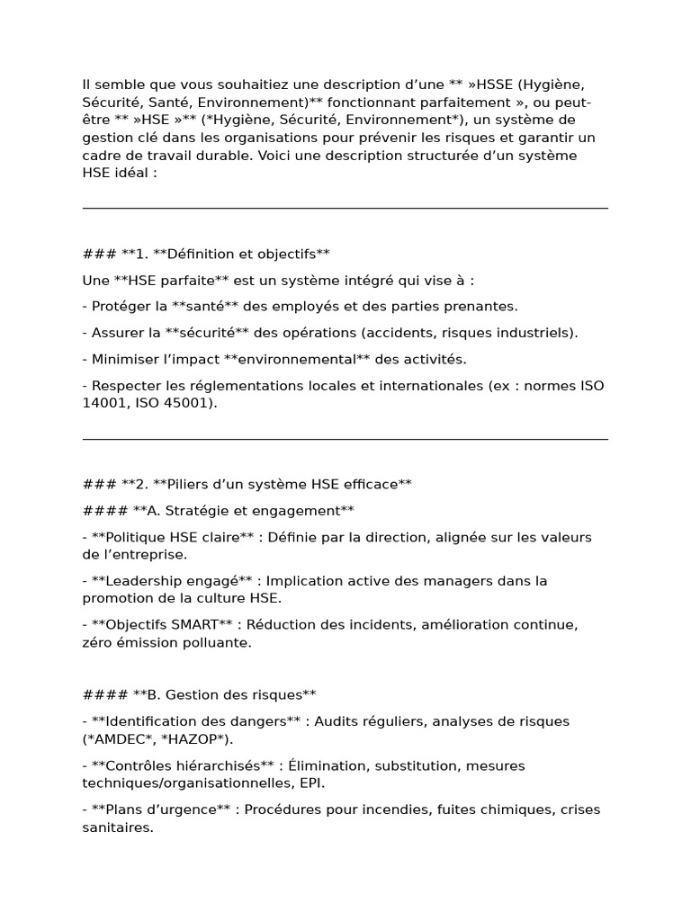 Système HSSE : Guide de mise en œuvre | PDF