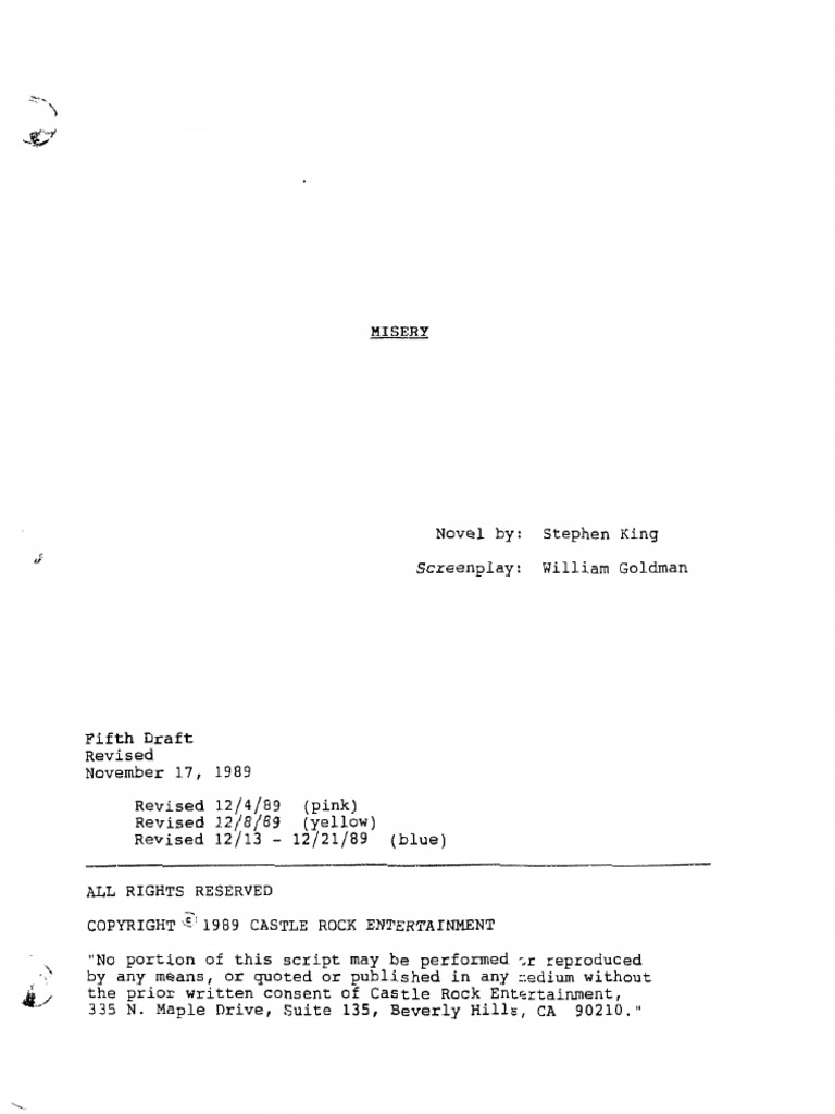 Misery-1990 Screenplay | PDF