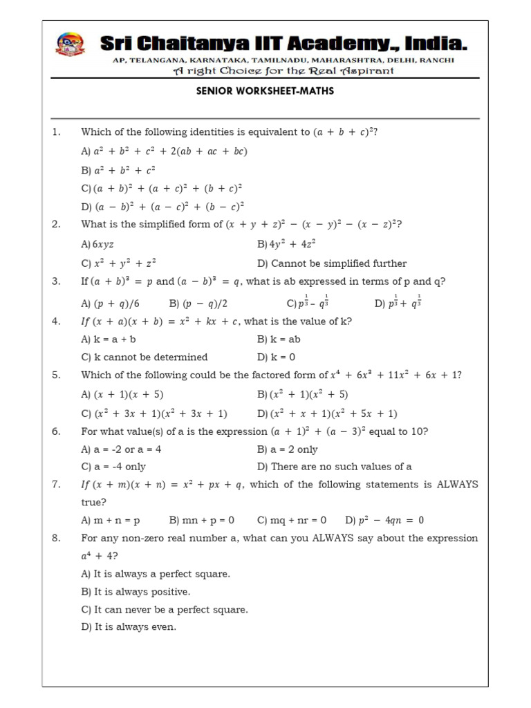 Senior Maths Worksheet-02 | PDF