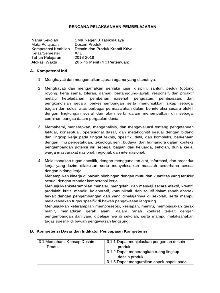 RPP Desain Produk (1) | PDF