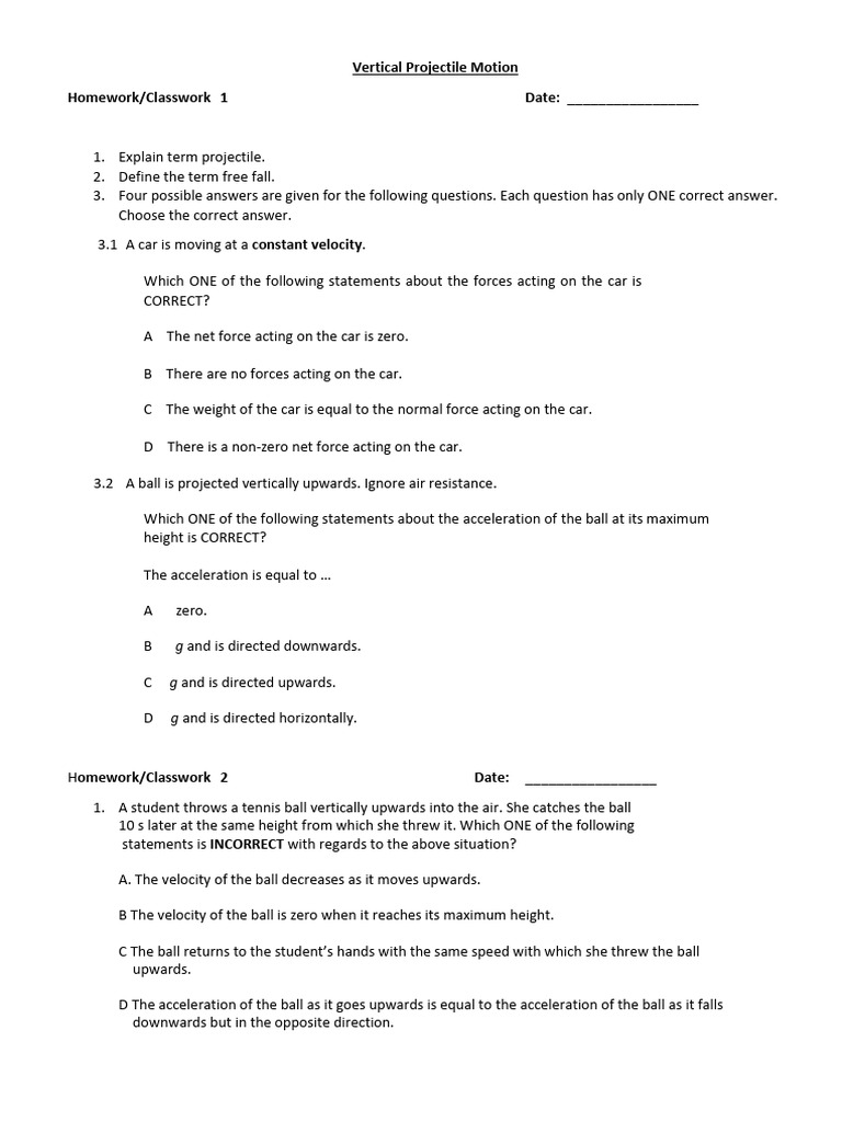 Vertical Projectile Motion Exercises | PDF | Force | Acceleration