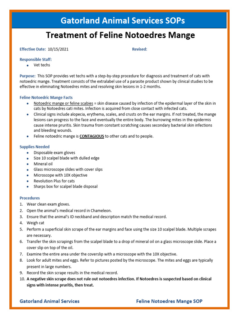 Image showcasing Feline Notoedres Mange Treatment SOP | PDF | Medical Specialties ...