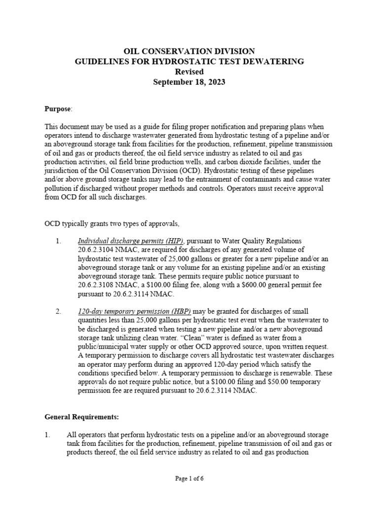 Hydrostatic Test Dewatering Guidelines | PDF | Water Pollution | Water