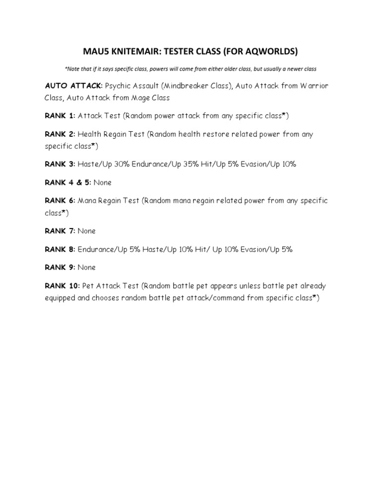 MAU5 KNITEMAIR Class Tester Guide | PDF