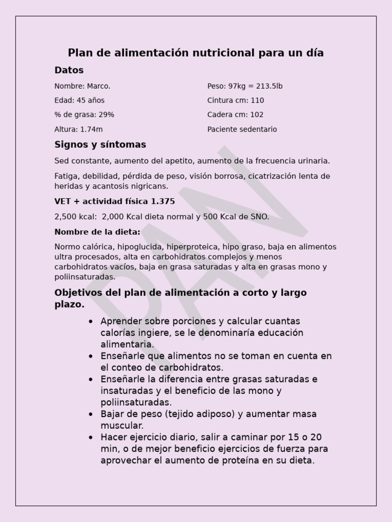 Plan de Alimentación Nutricional para Un Día | PDF | Dieta | gordo