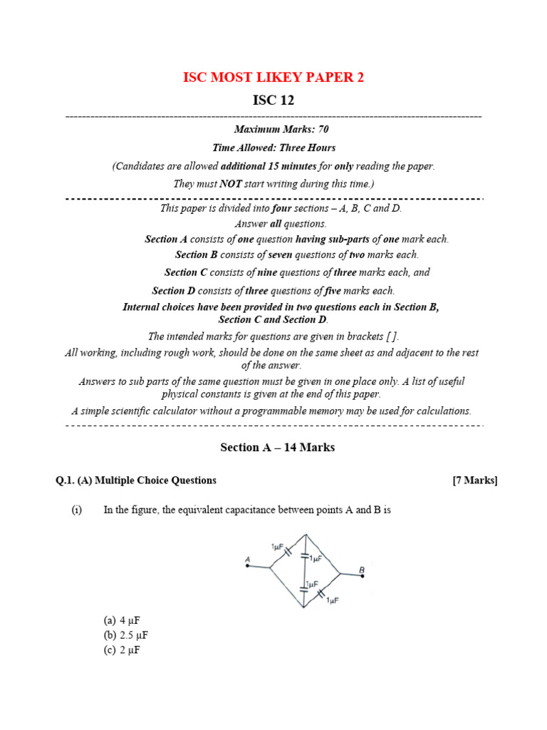 ISC Most Likely Paper 2 Guide | PDF | Electron | Magnetic Field