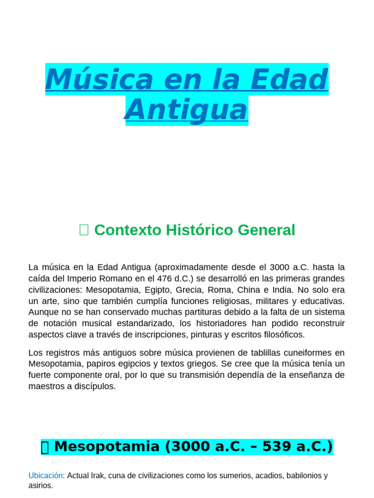 Música en la Edad Antigua: Historia y Evolución | PDF | Instrumentos ...