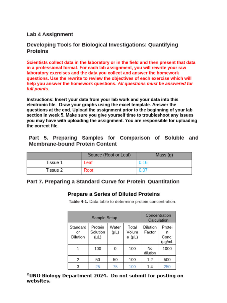 Lab 4 Assignment Pdf Proteins Microsoft Excel