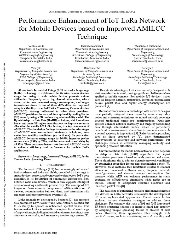 Performance Enhancement of IoT LoRa On Improved AMILCC Technique | PDF ...