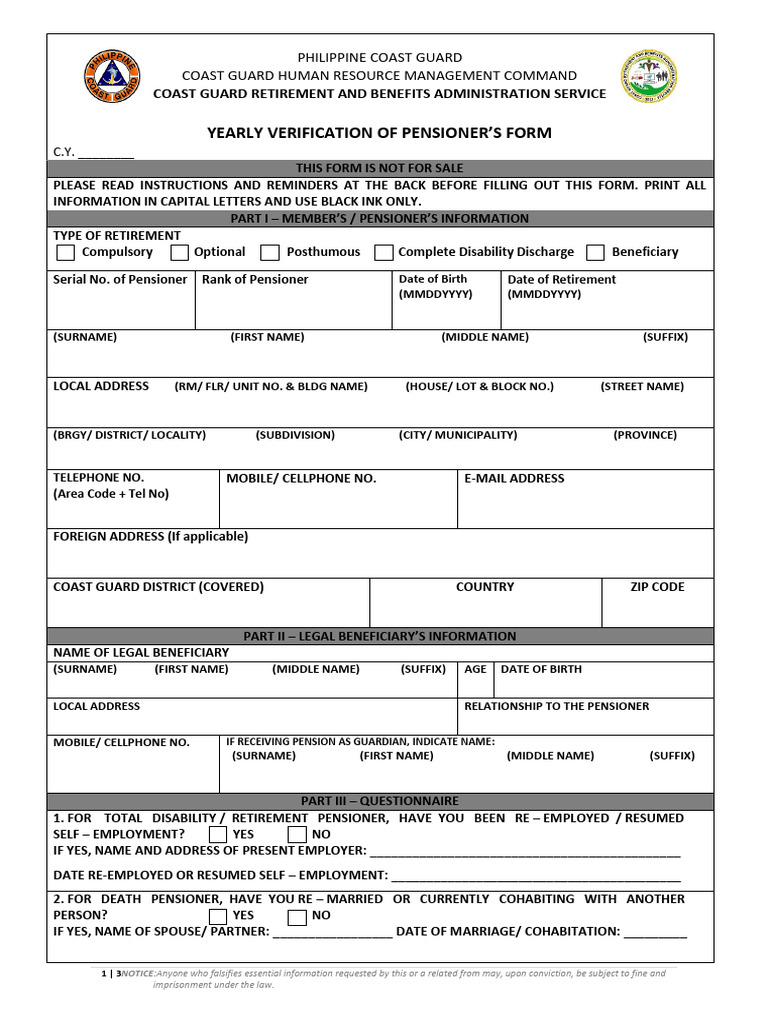 Annual Pensioner Verification Form | PDF | Social Institutions