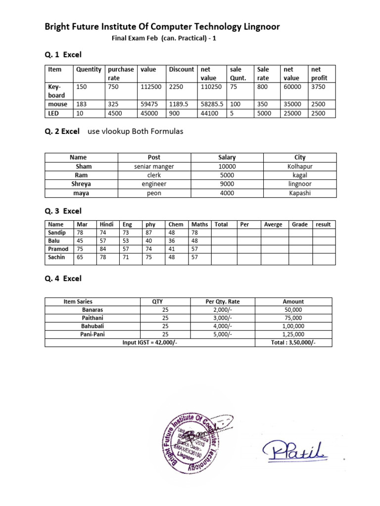 Excel Practical Exam Questions and Solutions | PDF