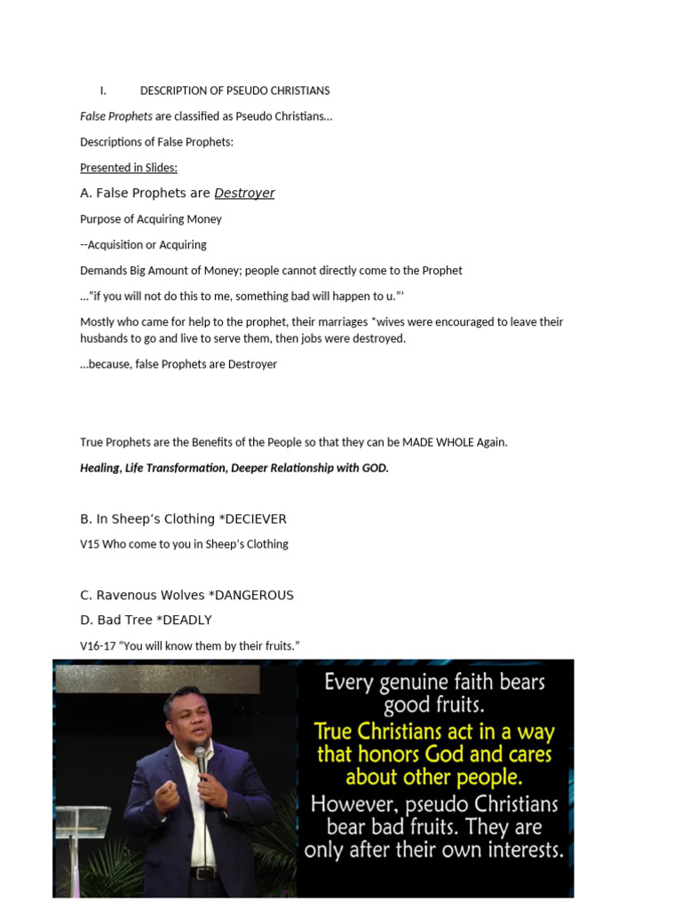 Identifying Pseudo Christians and False Prophets | PDF