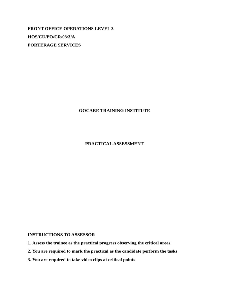 Front Office Porterage Assessment Guide | PDF
