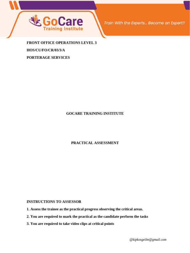 Front Office Porterage Assessment Guide | PDF