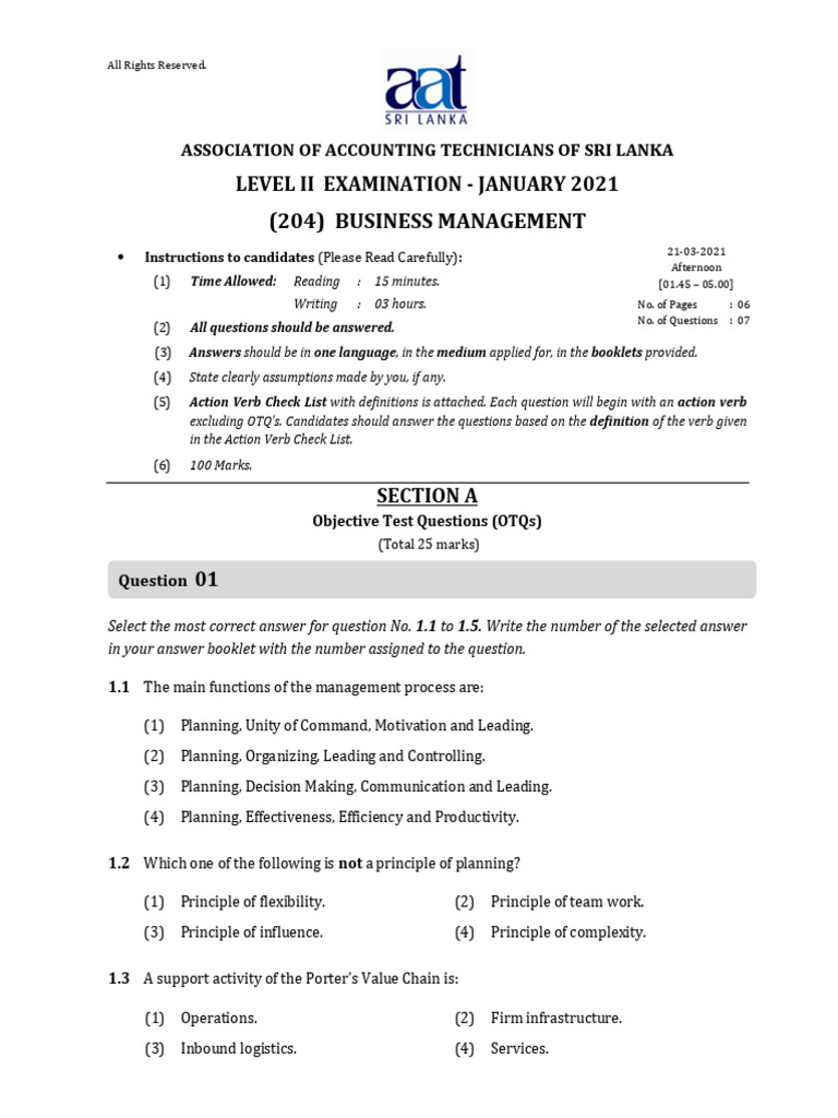 Business Management Exam Instructions | PDF | Cost Of Living | Knowledge