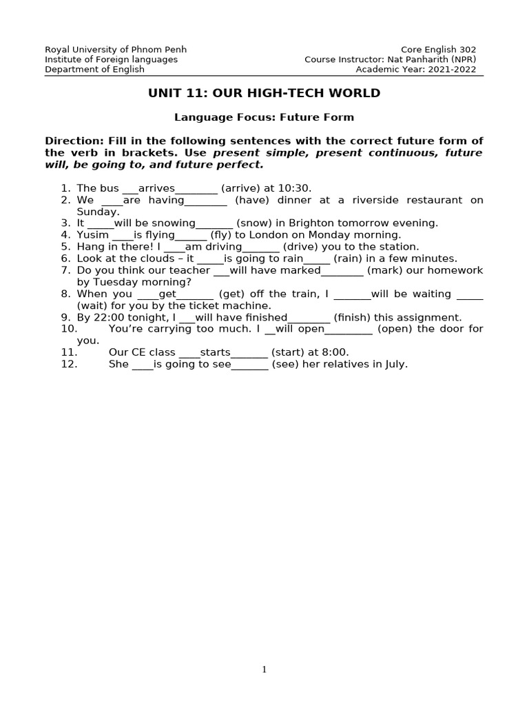 Future Forms Exercise for English Learners | PDF