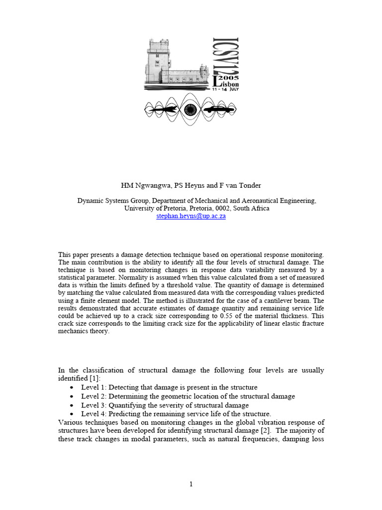 Structural Damage Assessment Using Operational Time Responses | PDF ...
