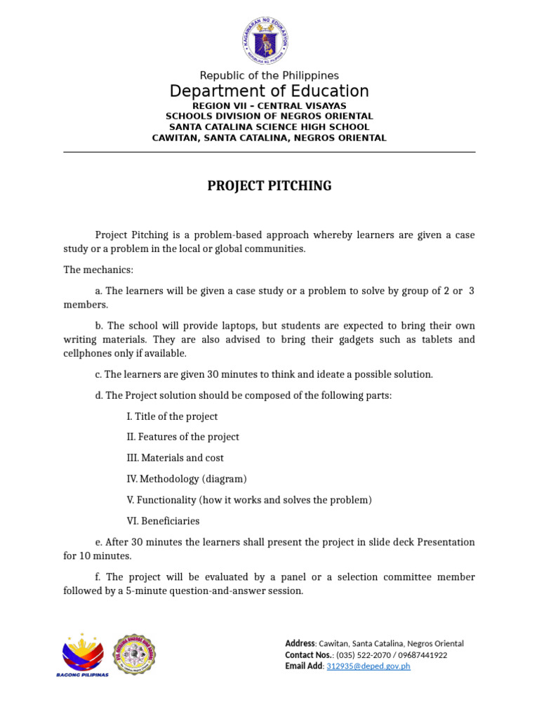 Project Pitching Guidelines for Students | PDF
