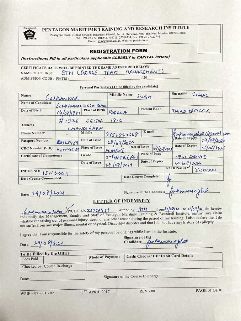 Registration Form Pdf