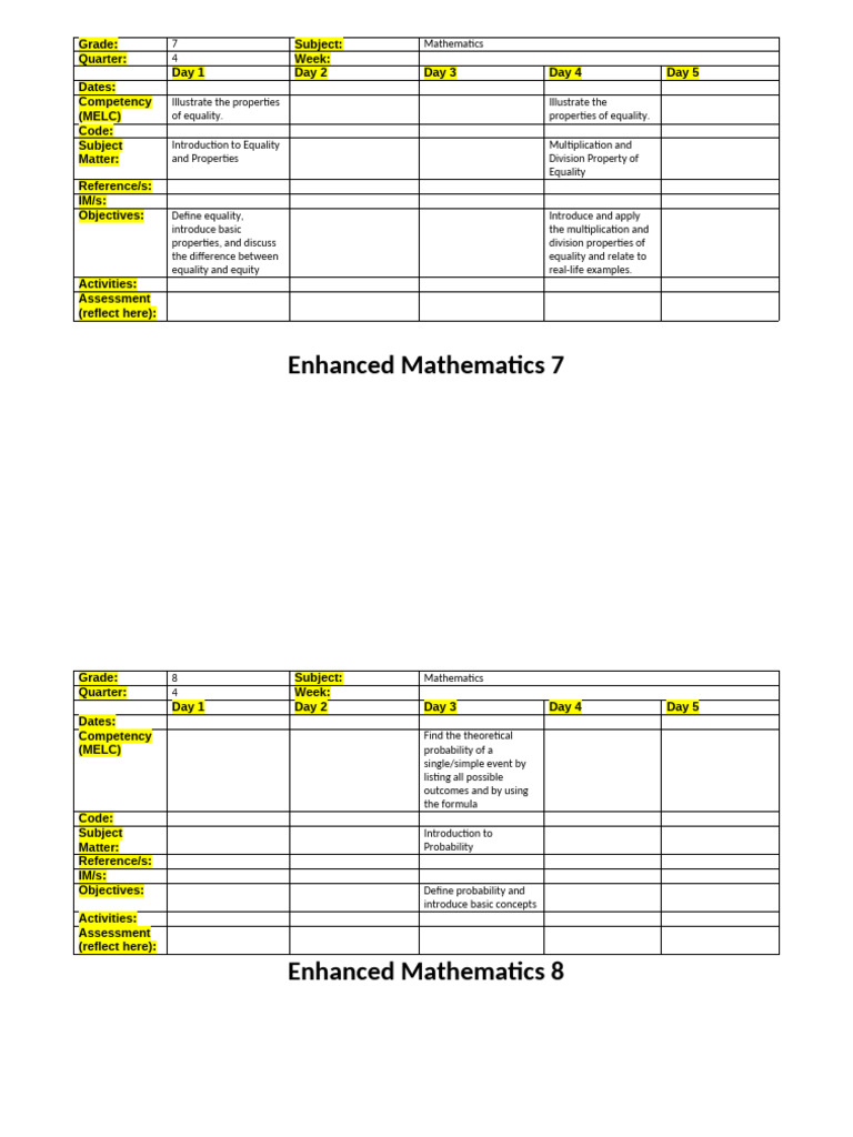 Grade 7-8 Math & Filipino Lesson Plans | PDF | Mathematics | Probability