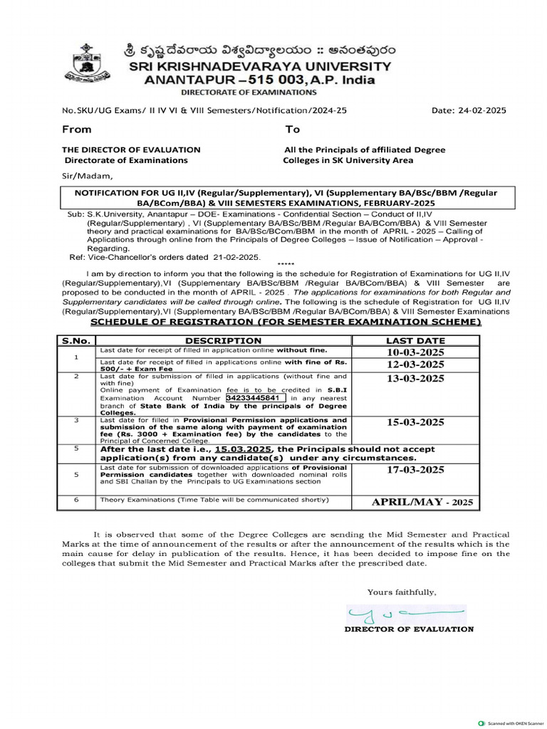 Revised UG II IV VI & VIII SEM EXAMS NOTIFICATION FEB 2025 | PDF