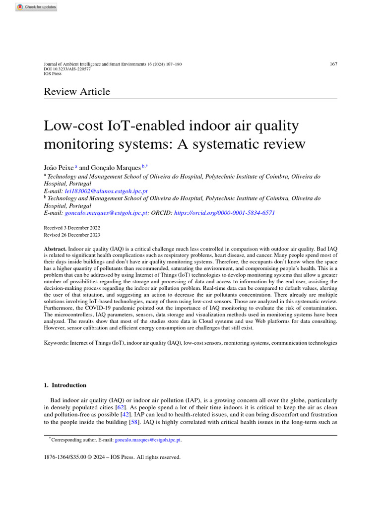 Low-Cost IoT Indoor Air Quality Monitoring | PDF | Internet Of Things ...