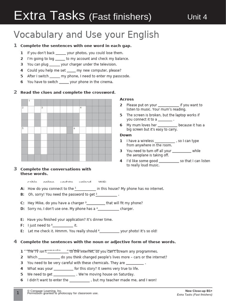 Extra Tasks for Fast Finishers B1+ | PDF | Linguistics