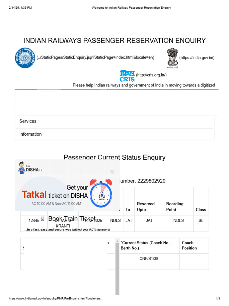 Welcome To Indian Railway Passenger Reservation Enquiry | PDF | Rail ...
