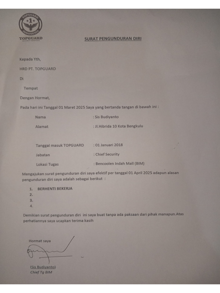 Surat Pengunduran Diri | PDF