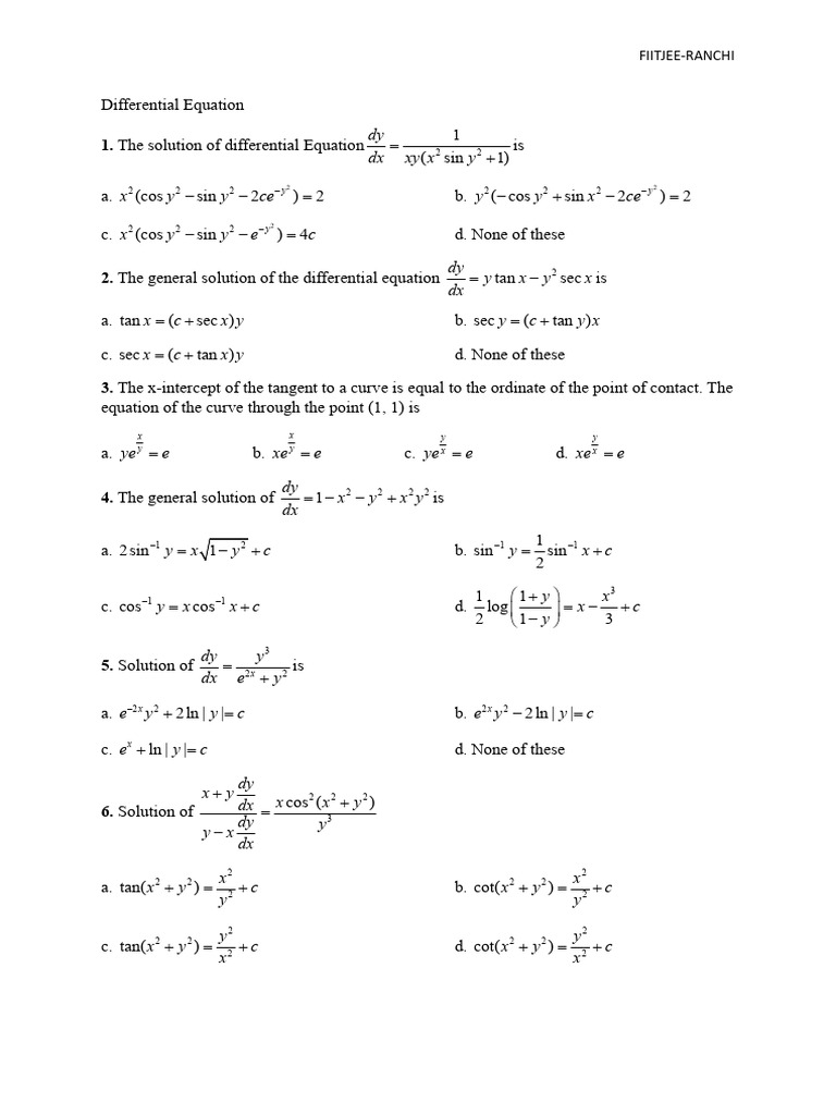 Differential Equations Solutions Guide | PDF | Calculus | Elementary ...