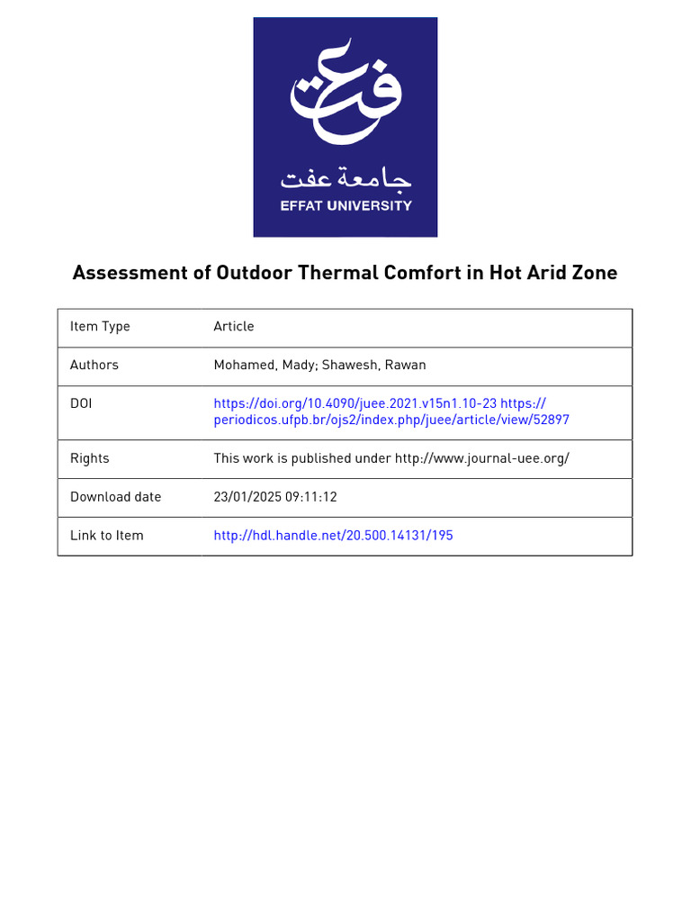 Assessment of Outdoor Thermal Comfort in Hot Arid Zone | PDF | Humidity ...